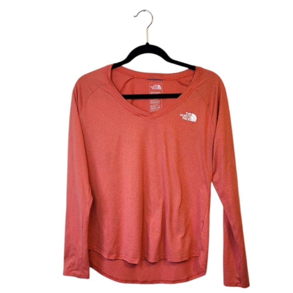 The North Face Heathered Red Orange Flash Dry Long Sleeve Shirt Size L